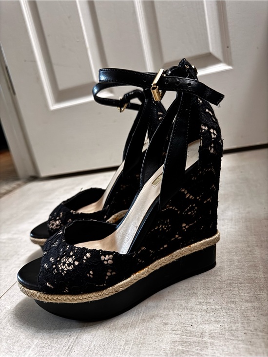 G by Guess Shoes - GUESS Black Lace Platform Wedge Sandals – Size 7M